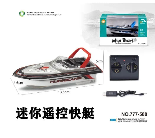2.4G Mini RC Speedboat Model With Light Dual Motor High-Speed Ship Toy Radio Remote Control Water Boat Gifts 777-588 Toys