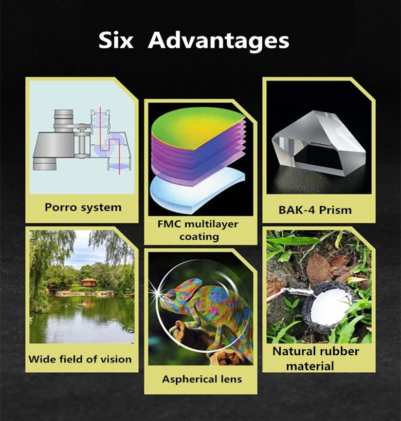 Professional Binoculars Baigish 8x30 10x40 10x50 12x4515x60 20x50 8-24x40 Powerful Military Telescope Long Range Monocular BAK4