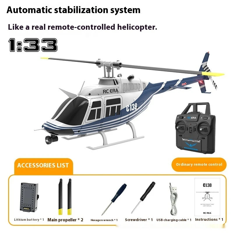 Remote-Controlled Helicopter C138 Rc Era The New Bell 206 Model Airplane With Double Blades And Single Rotor Without Aileron