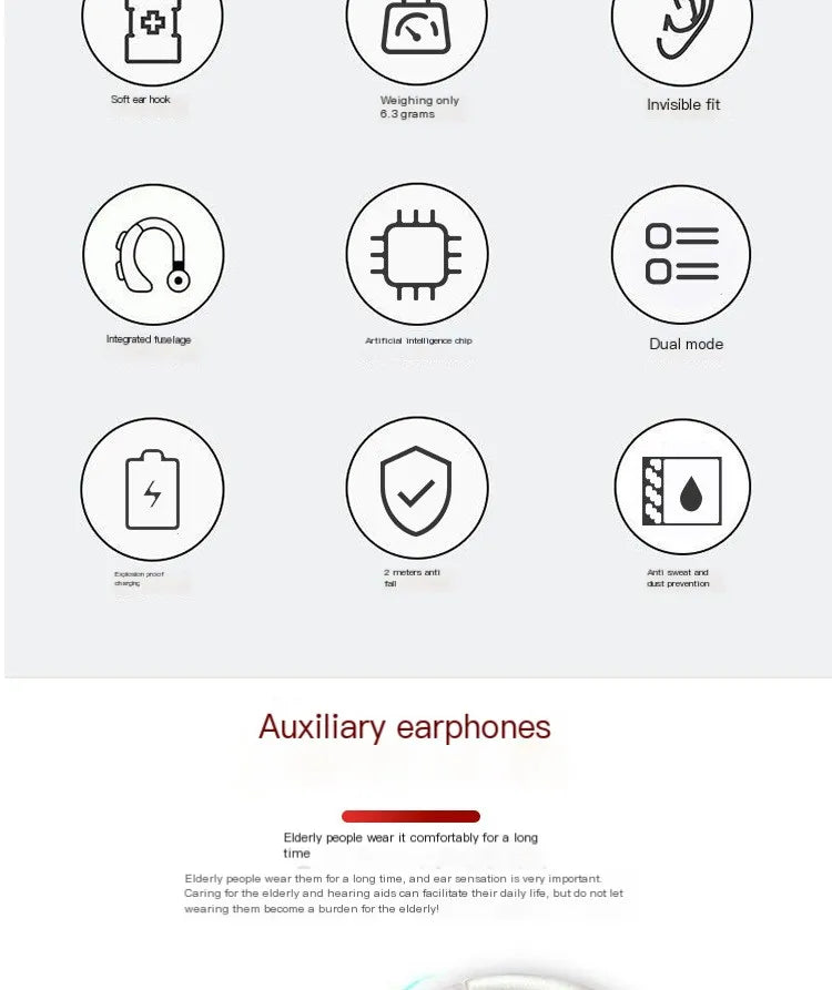 NEW Hearing Aid Earphones Ear Hook Charging Comfort Assisted Listening Headset  Adjustable Dual Sound Earbuds For Elderly People