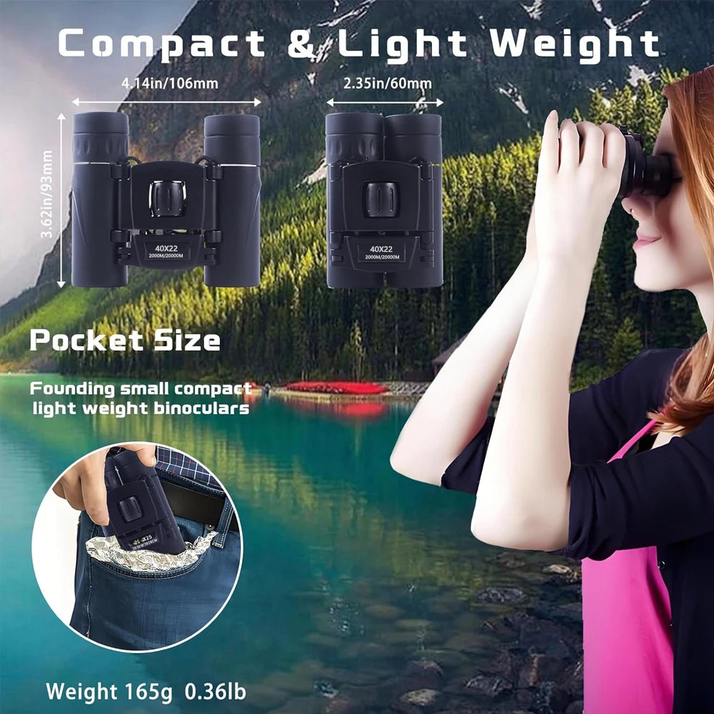 40x22 HD Powerful Binoculars 2000M Long Range Folding Mini Telescope BAK4 FMC Optics For Hunting Sports Outdoor Camping Travel