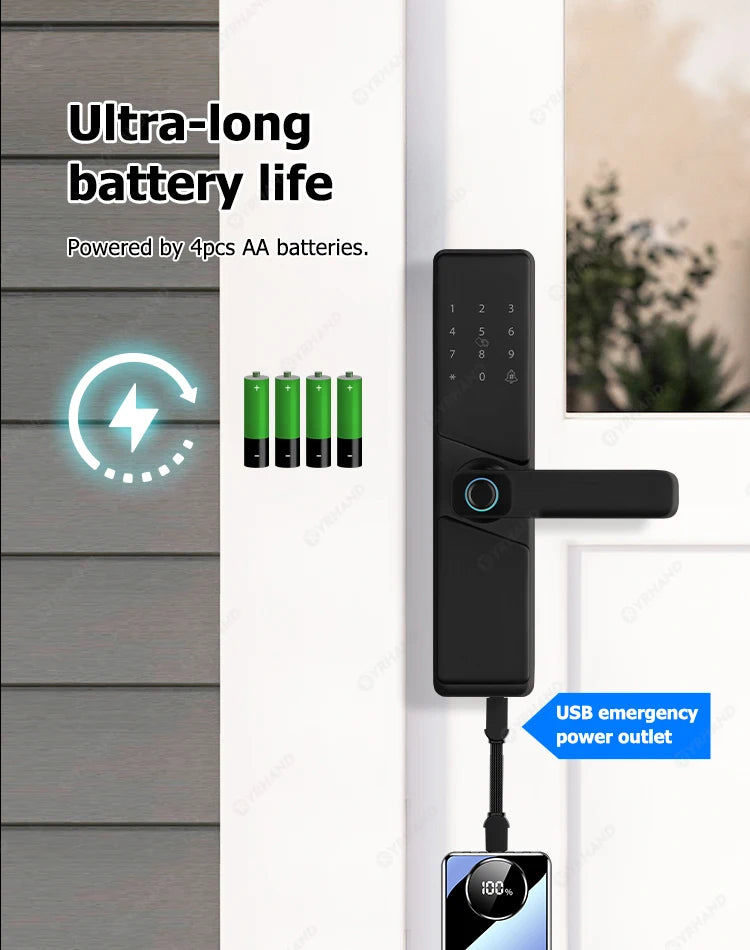 9 languages Smart Electronic Door Lock with Biometric Fingerprint  Interface Tuya Wifi Compatible Home Security