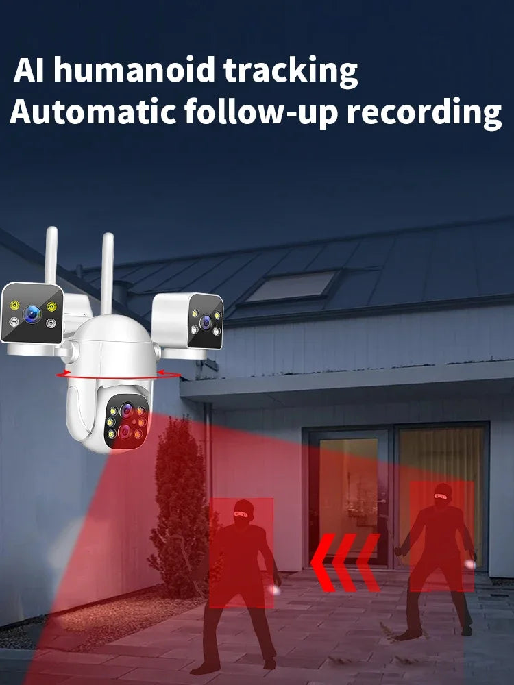 Security Camera 10X Zoom Three Lens WIFI Wireless Outdoor 6K 12MP AutoTracking IP Camera PTZ CCTV Video Surveillance IPC360Home