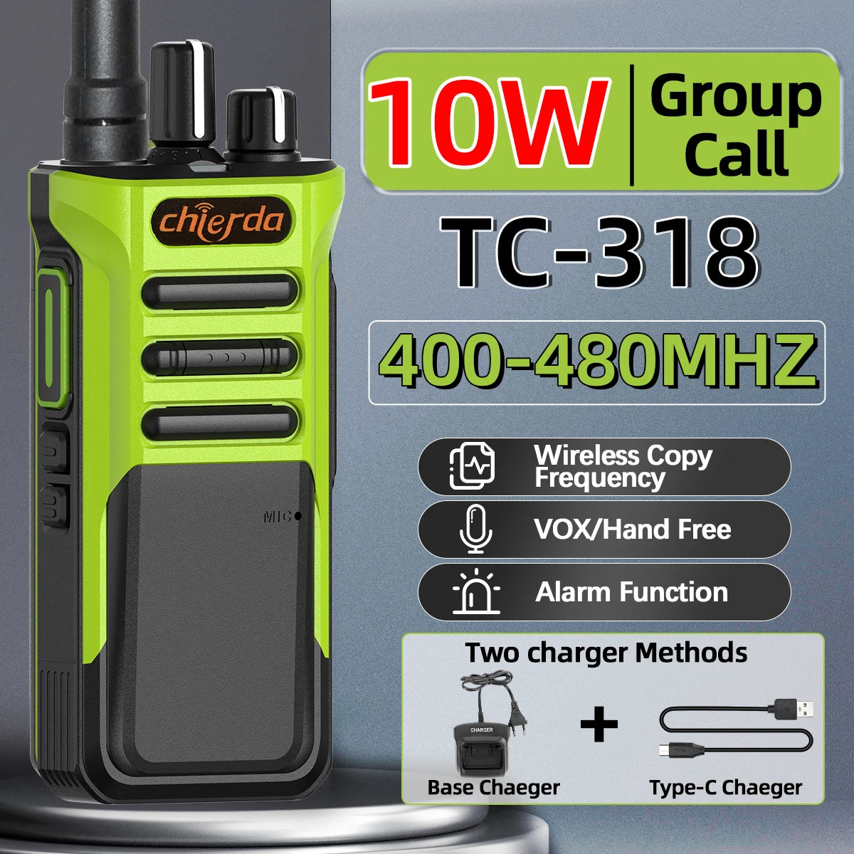 TC-318 Walkie Talkies UHF Group Call Wireless Copy Frequency VOX Support Type-C Two Way Radio for Hunting  BF-1909 UV-32 UV-98
