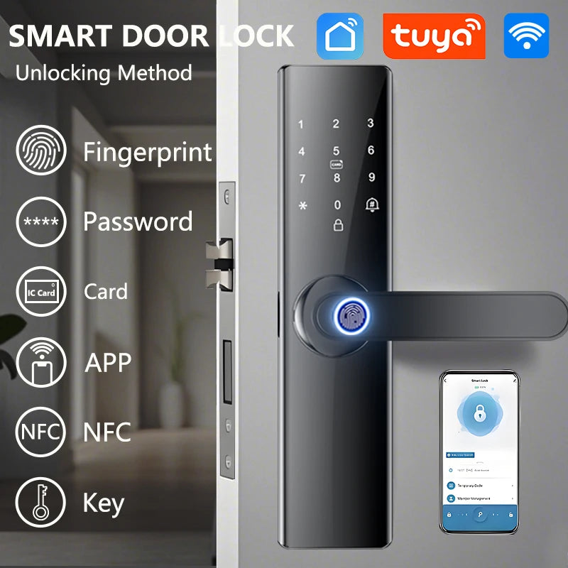 Smart Card Key Access and USB Emergency Charging Smartlock Smart Electronic Door Lock Fingerprint Biometrics Application Control