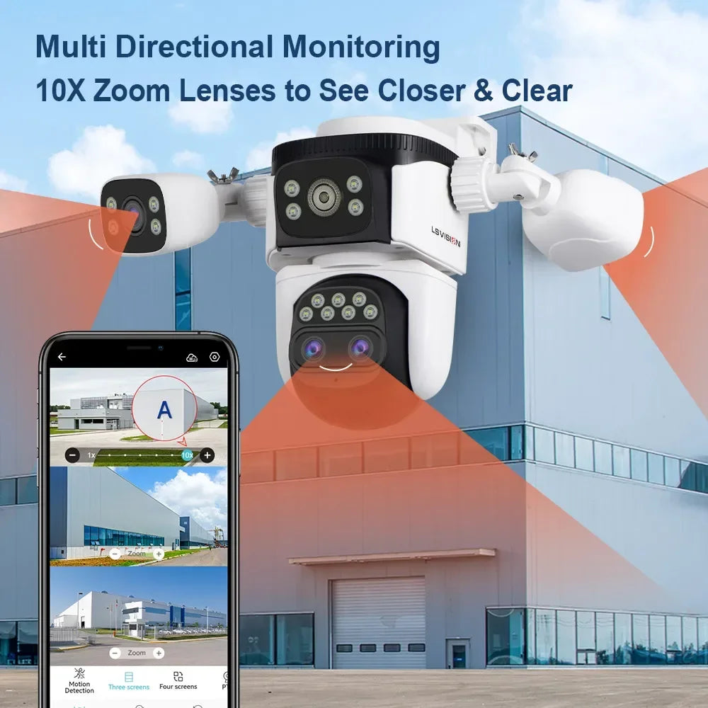LS VISION 10K Security Camera WiFi Camera 10X Zoom Three Screen Home Wireless Surveillance Cameras CCTV Camera Human Detection