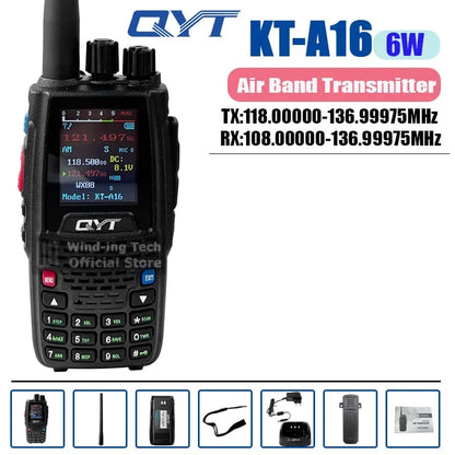 QYT KT-A16 Walkie Talkie 6W Air Band Transmitter VHF Transceiver 2000mAh NOAA Superheterodyne Circuit Aviation Portable Radios
