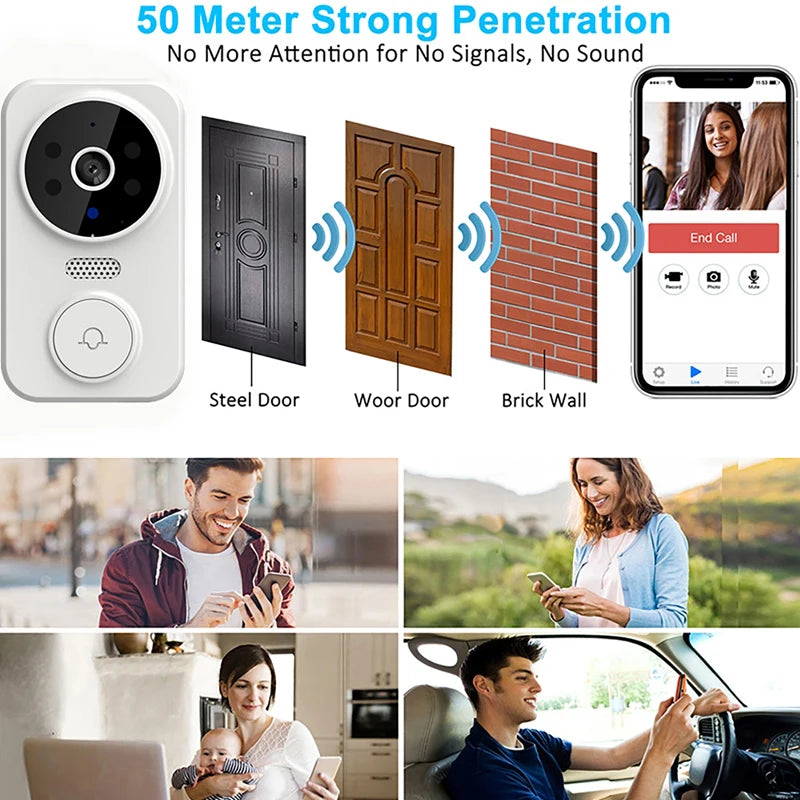 WiFi Video Doorbell Smart Home Door Bell Night Vision Wireless Visual Intercom Doorbell Two-Way Audio Visual Doorbell Monitoring