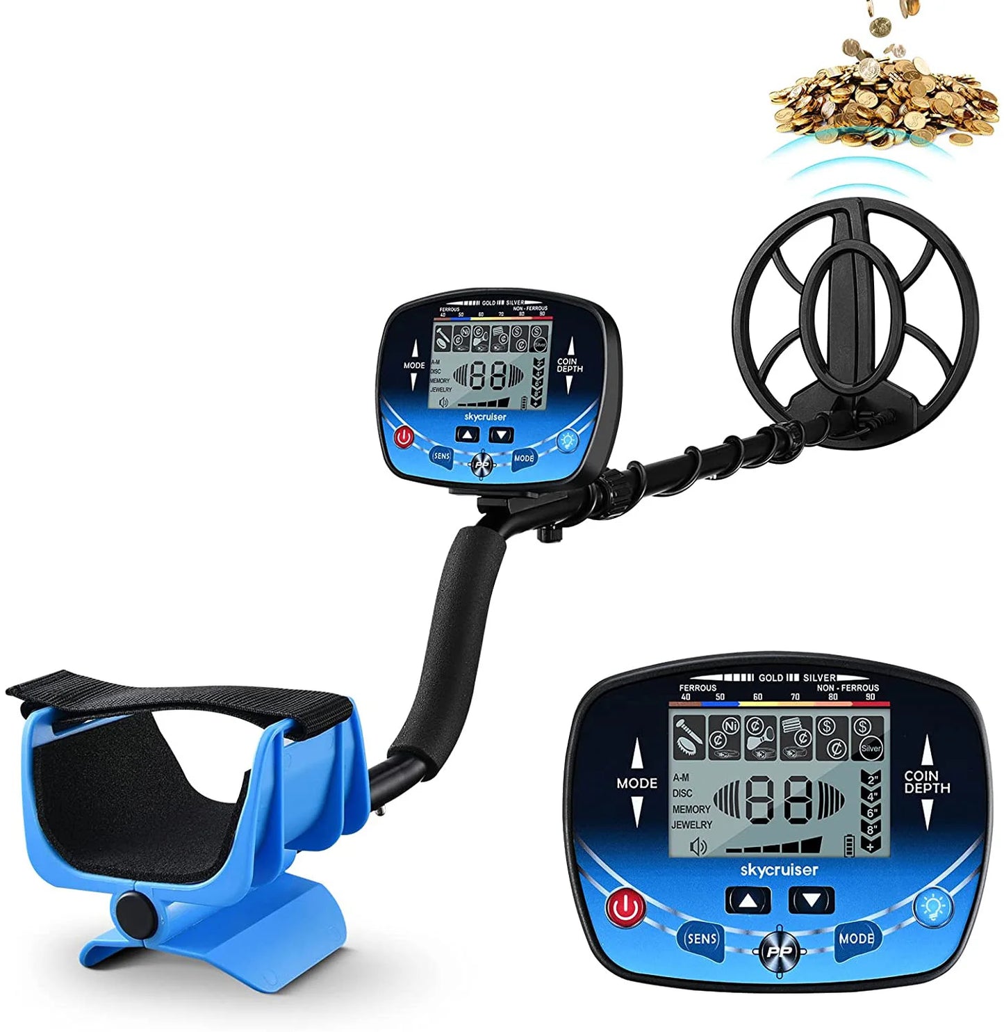 Metal Detector Underground Depth Search Finder Gold Detector Treasure Detecting Pinpointer Waterproof Coil
