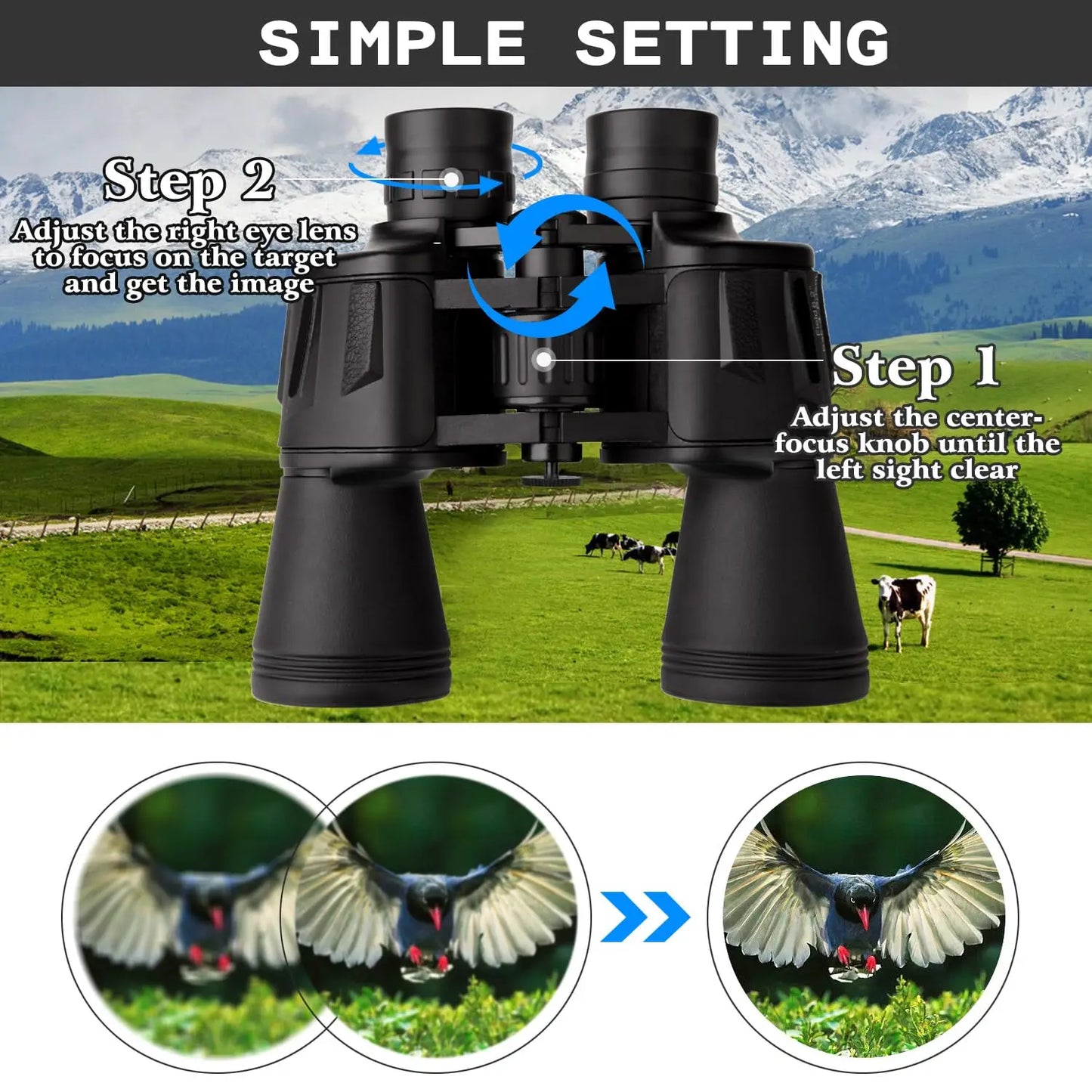 Binoculars 20x50 Multipurpose Telescope Long Rang Outdoors Portable IPX4 Waterproof Sports Recreation Camping Hiking Telescope