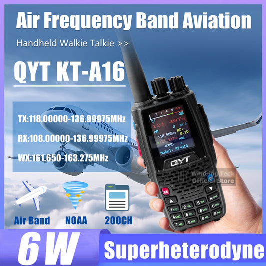 QYT KT-A16 Walkie Talkie 6W Air Band Transmitter VHF Transceiver 2000mAh NOAA Superheterodyne Circuit Aviation Portable Radios