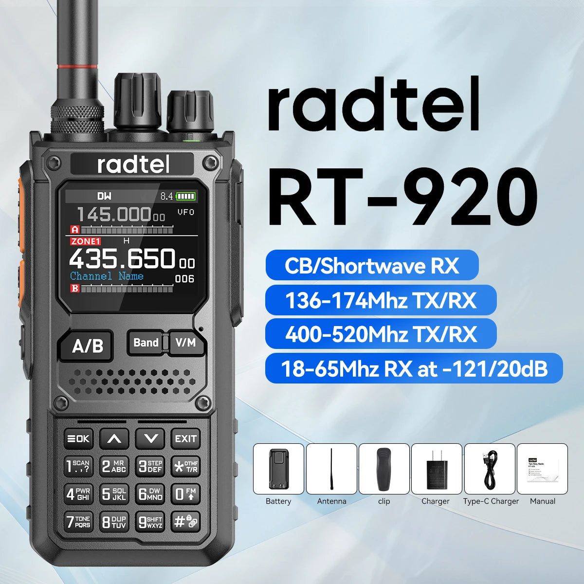 Radtel RT-920 10W Walkie Talkie Long Range SW MW LW AM SSB CB  Receive Wireless Bluetooth Phone Programming Ham Radio HF NOAA