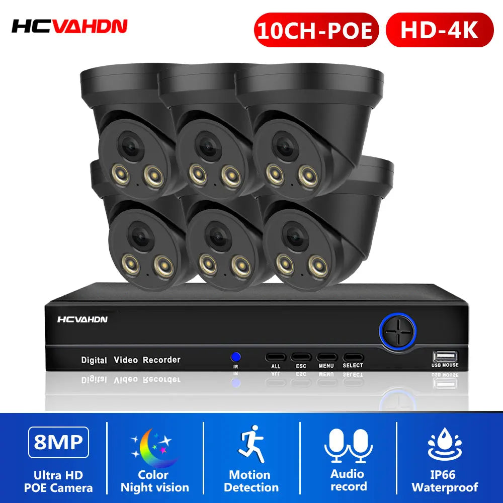 CCTV Security Camera System 8MP 4K 8CH POE NVR Kit Audio Record Outdoo ...