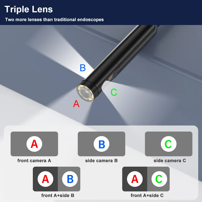 Industrial Endoscope 4.3'' IPS Screen Autofocus Camera HD1080P Single Dual Triple Lens USB Probe Car Inspection Borescope LEDs
