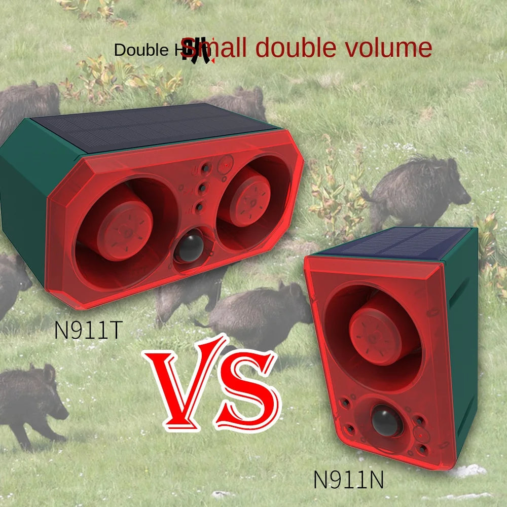 Solar alarm high power dual horn alarm light infrared induction flashing red and blue light animal repeller