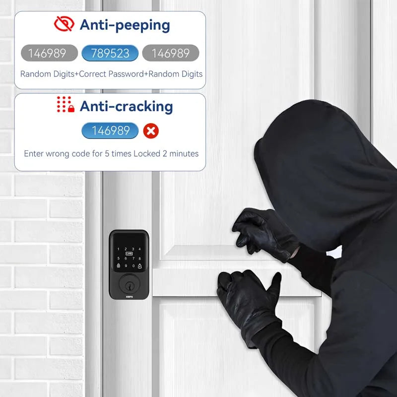 XSDTS Entry Smart Door Lock IC Card Key/Password/ Tuya Smartlife APP Unlock Front Door Smart Lock Deadbolt