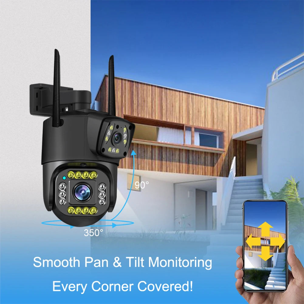 4MP Dual Lens Security Camera 360 Degree View Outside Camera 1080P Surveillance Camera IP66 Waterproof for Home Security