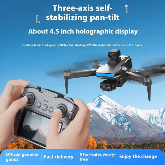 Drone W10 with 4.5 Inch Screen 3-Axis Anti-shake Gimbal Drones 4K Aerial Brushless RC Quadcopter 5G GPS 8K HD Cameras EIS Dron