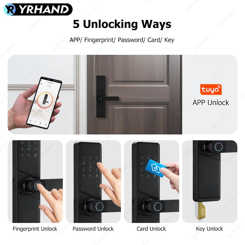 9 languages Smart Electronic Door Lock with Biometric Fingerprint  Interface Tuya Wifi Compatible Home Security