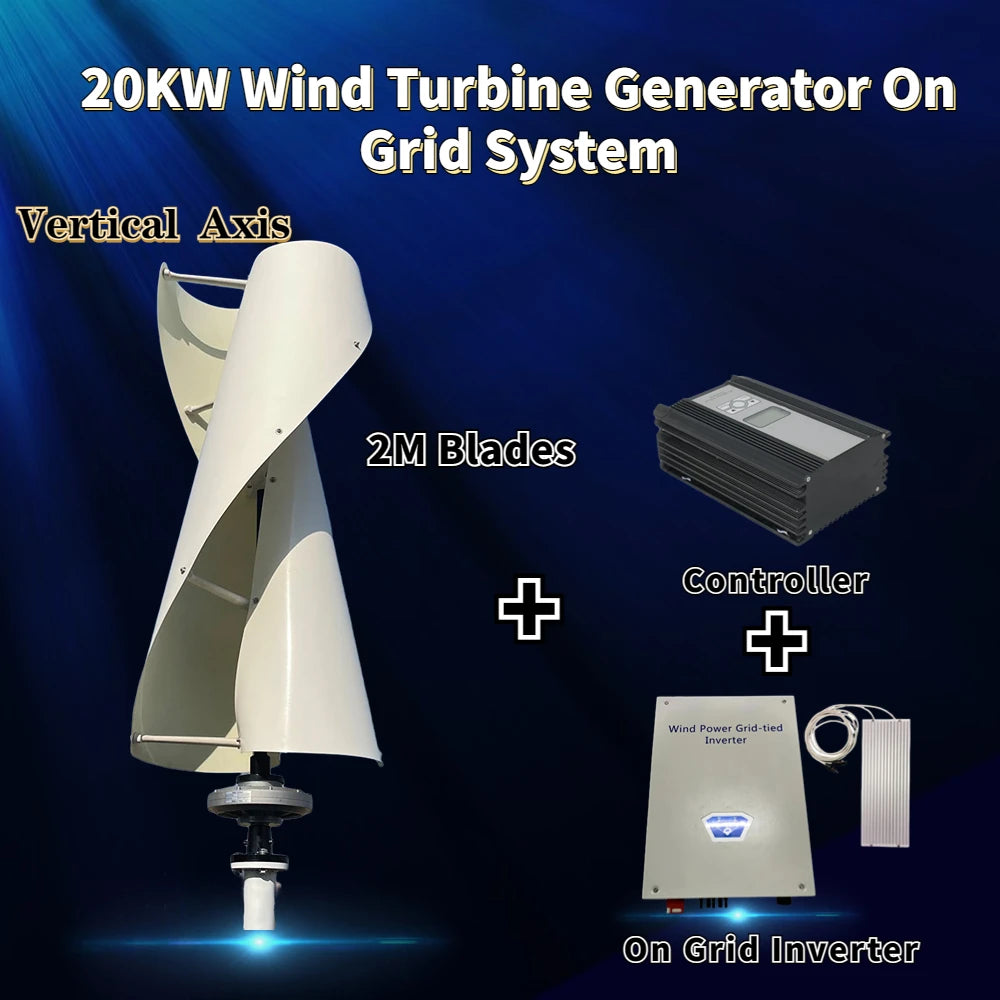 Wind Turbine 20000W Electric Power Generator 20kw 48V 96V 220V Free Energy With MPPT Hybrid Charger Controller On Grid Inverter