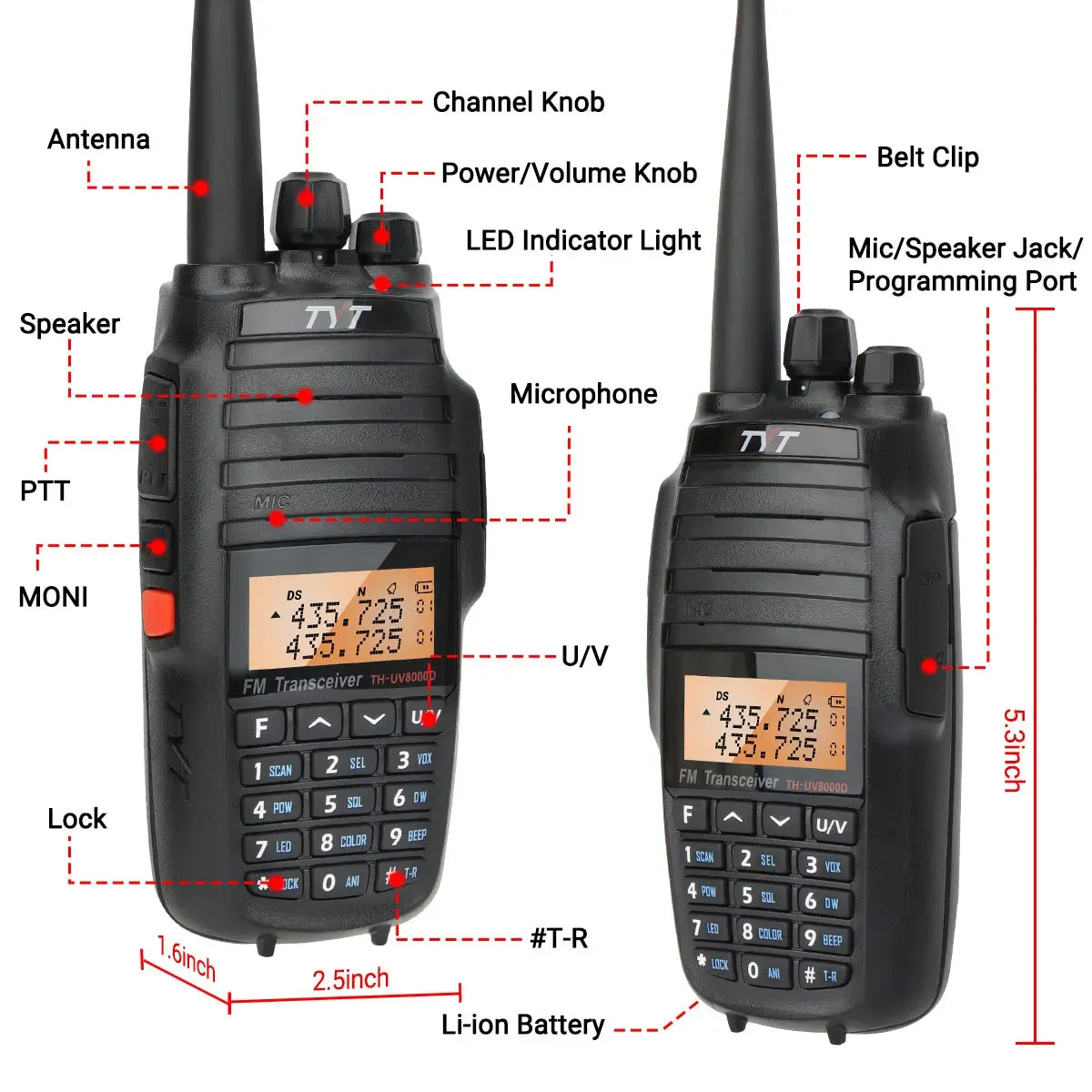 TYT TH-UV8000D Walkie Talkie 10W Dual Band 144-148/420-450MHz Cross Band Repeater Radio FM Amateur Two Way Ham Radio
