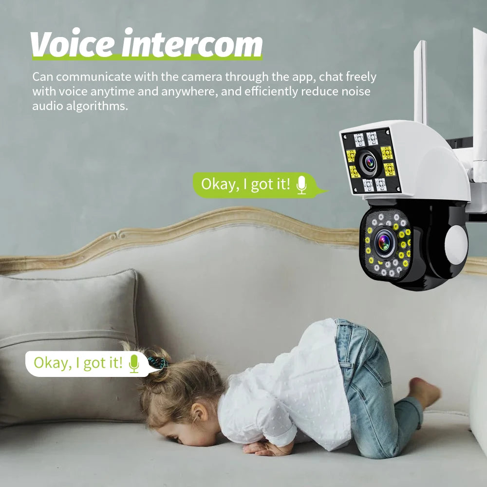 4K 8MP WiFi Security Camera Outdoor 1080P Dual Lens Dual Screen Camera Ai Human Automatic Tracking CCTV Dual Lens Camera