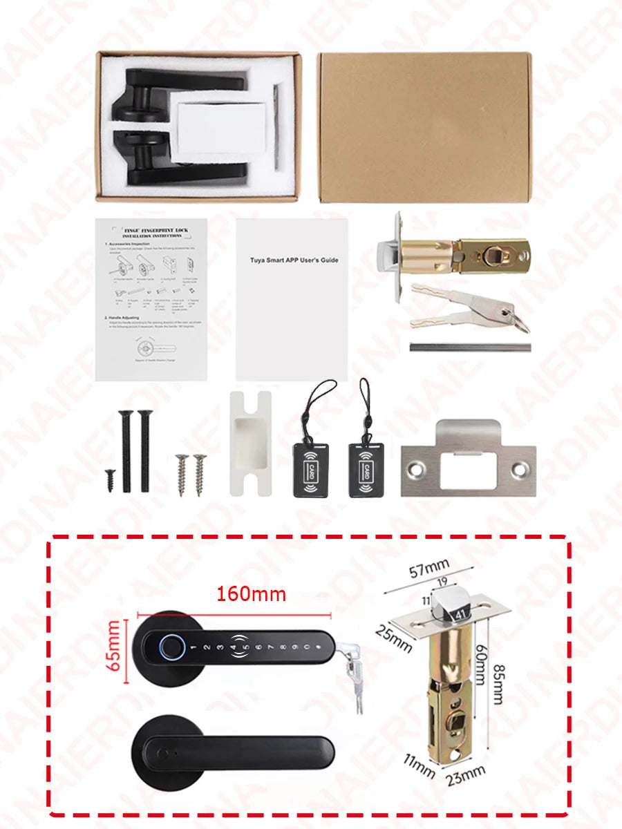 NAIERDI Smart Door Lock 5-1 Keyless Bluetooth Fingerprint Door Lock with Card Tuya APP Security Digital Door Lock with Handle