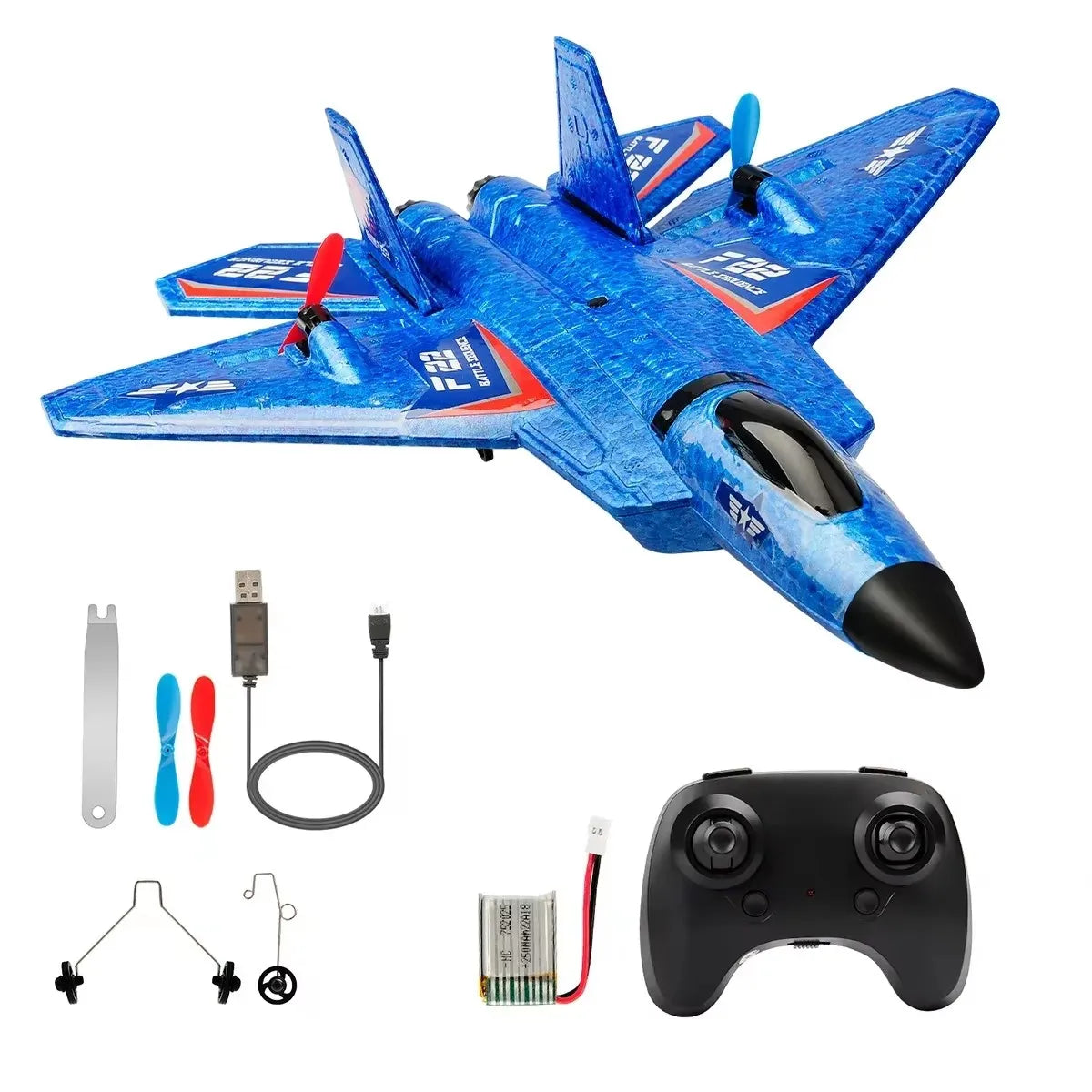 F22 Raptor RC Plane 2.4G 2CH Remote Control Flying Glider With LED Lights EPP Foam Airplane Toys For Children Gifts FX620