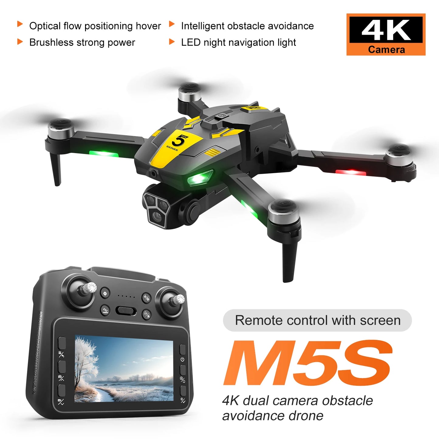 New M5s Drone Features Gradient Flowing Lights Dual Cameras Obstacle Avoidance Screen Control And Aerial Photography