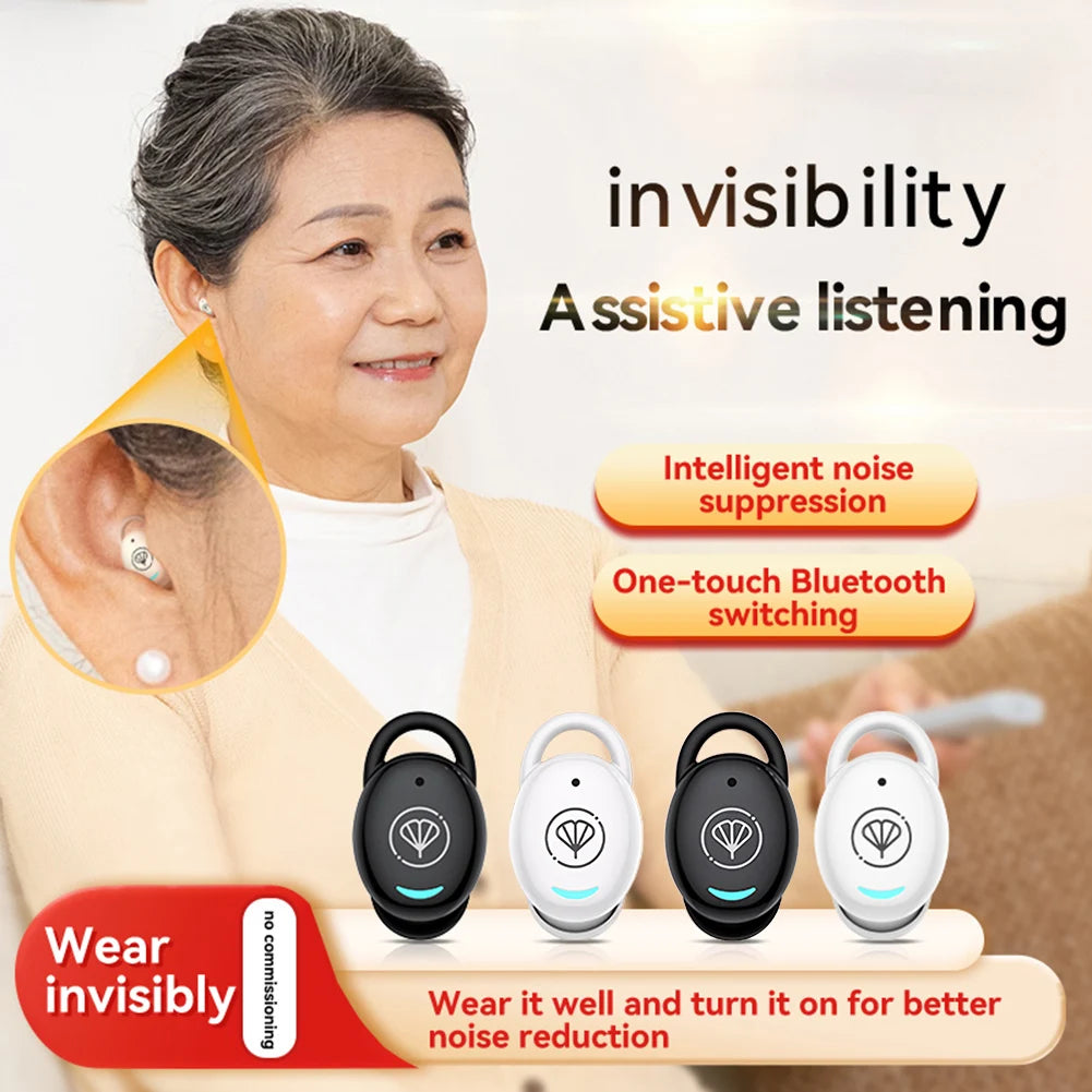 Hearing Aids Bluetooth-Compatible 5.3 Earbuds Hearing Aid Mini Sound Amplifier Noise Cancelling Single Ear Headphone for Seniors
