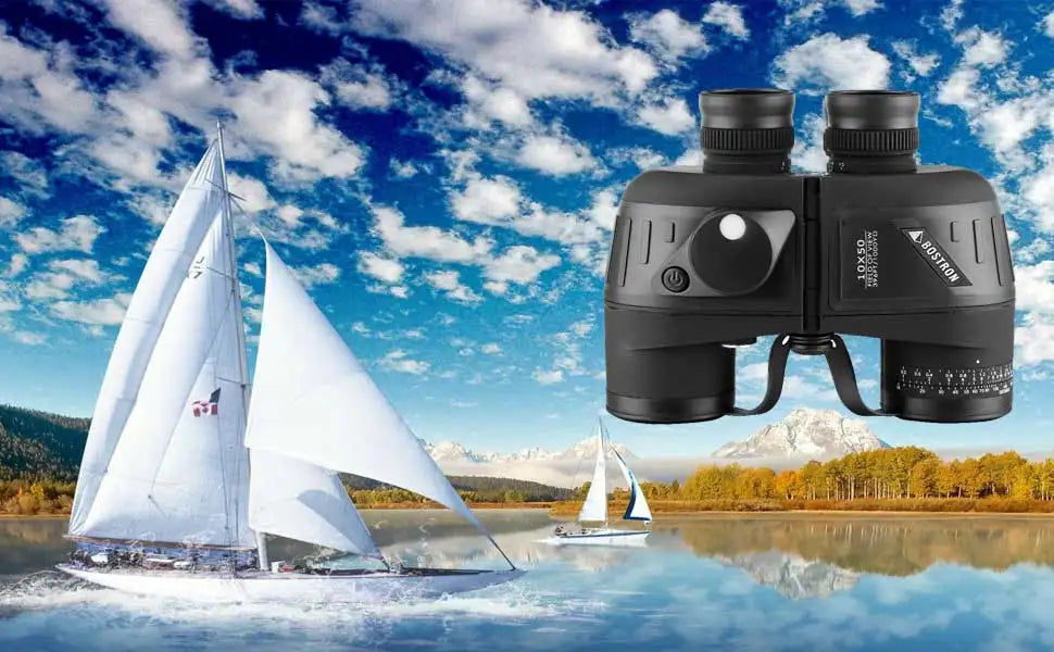 Binoculars 10x50 Marine Military Telescope Adults Waterproof With Rangefinder Compass BAK4 Prism HD Bird Watching For Hunting