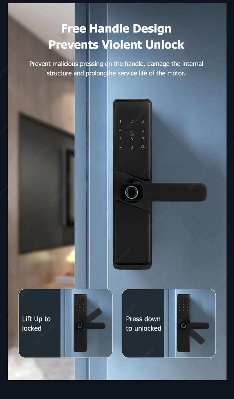 9 languages Smart Electronic Door Lock with Biometric Fingerprint  Interface Tuya Wifi Compatible Home Security