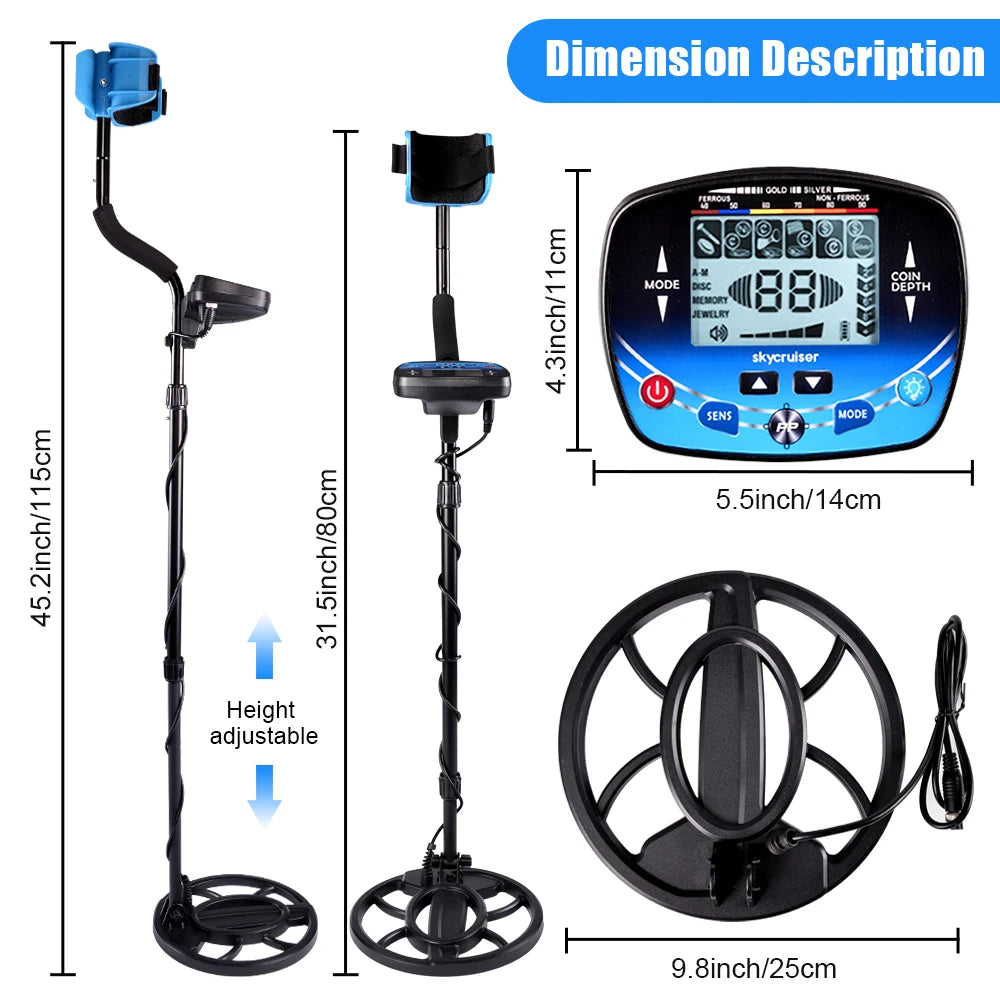 Metal Detector Underground Depth Search Finder Gold Detector Treasure Detecting Pinpointer Waterproof Coil