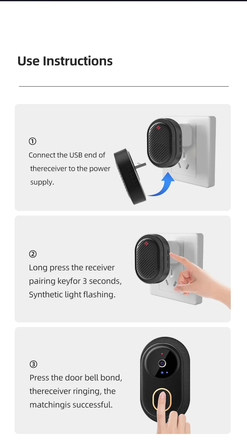 Smart Doorbell Ring Door Camera Infrared Night Viewing WiFi Wireless Video Bell Camera Rechargeable Video Intercom Doorbell