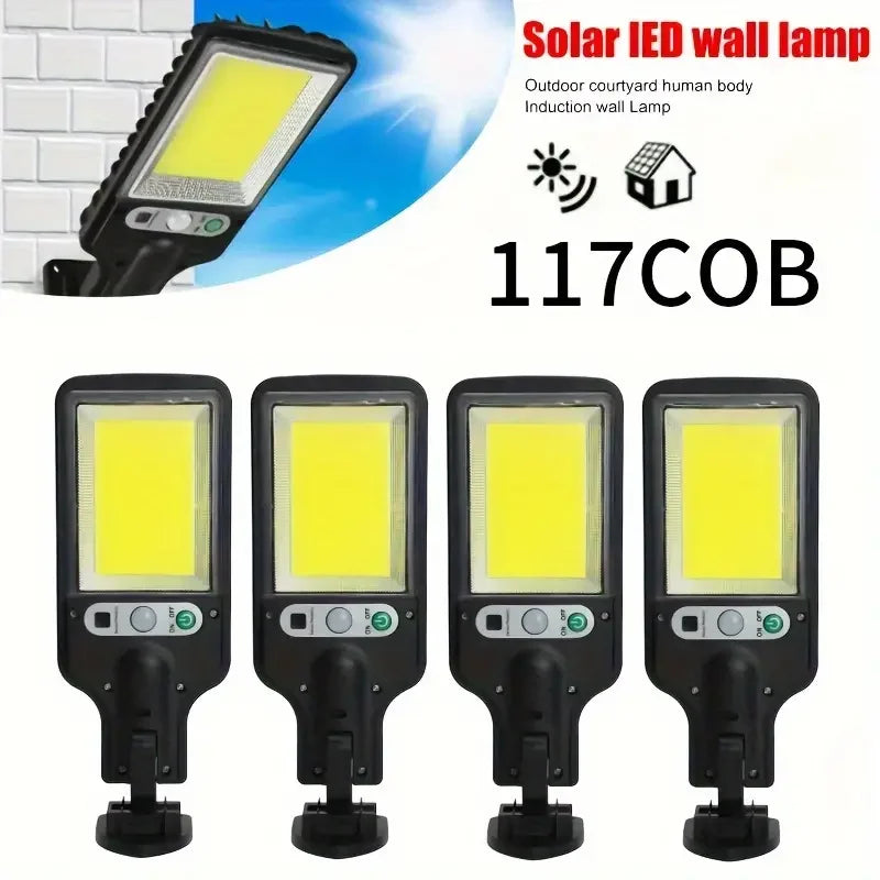 Solar Motion Sensor Lights Solar Powered LED Security Lights with 117 COB 3 Lighting Modes for Garden Fence Patio Garage