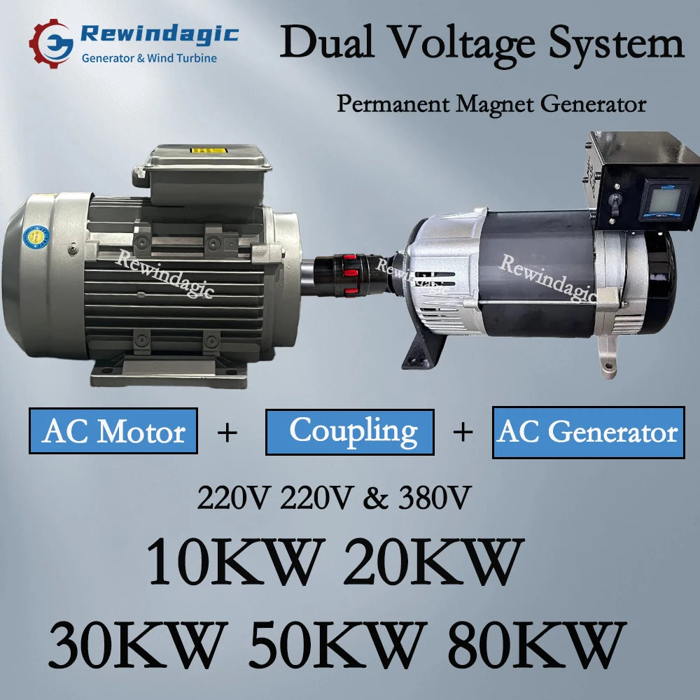 High Power 10000W 20KW 30KW Alternator 220V 380V AC Output Stable Voltage Permanent Magnet Generator With Dual Voltage System