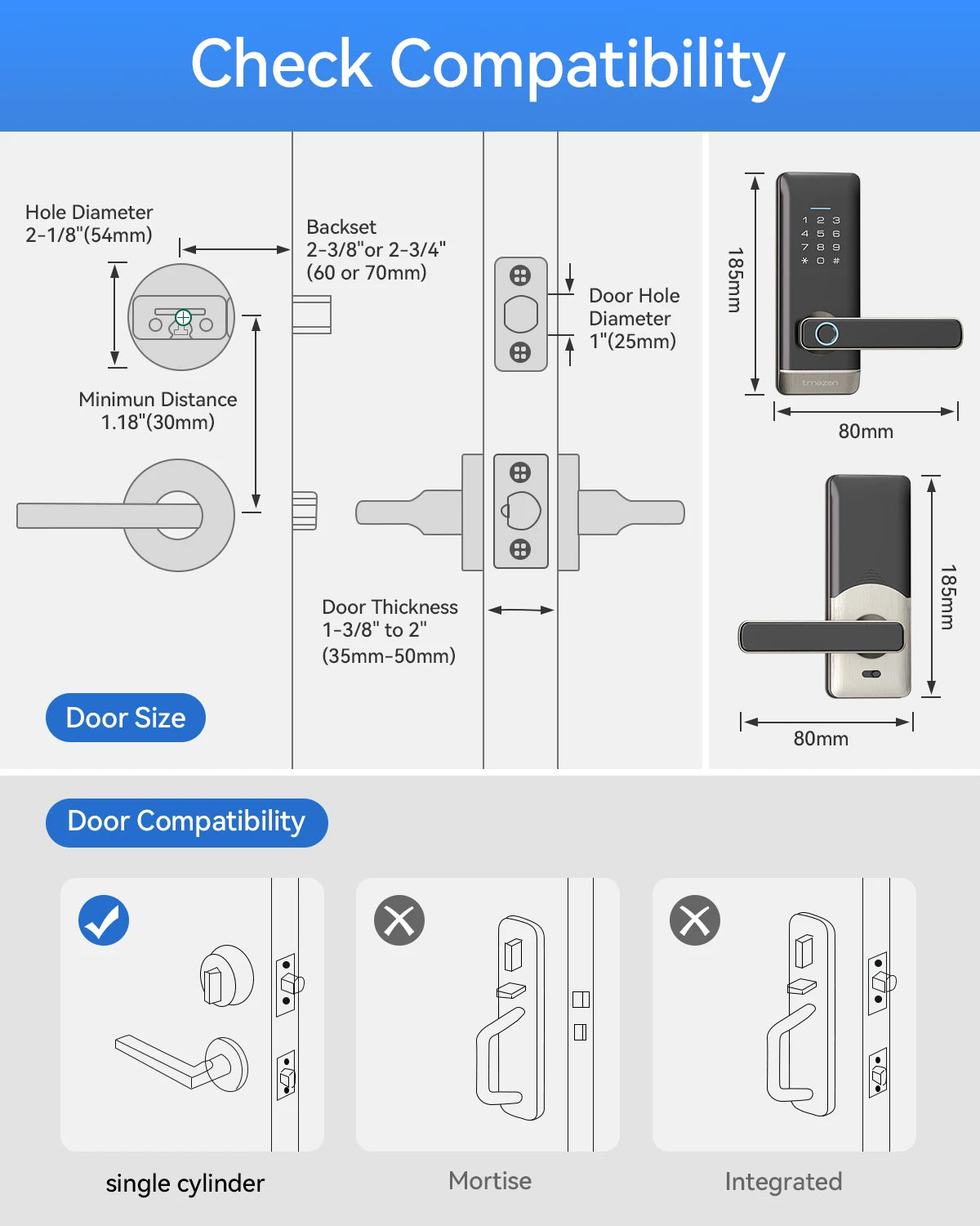 Smart Door Lock, TMEZON Keyless Entry  Fingerprint Door Lock with Keypad Digital Door Lock with Handle for Home, Remote/Card