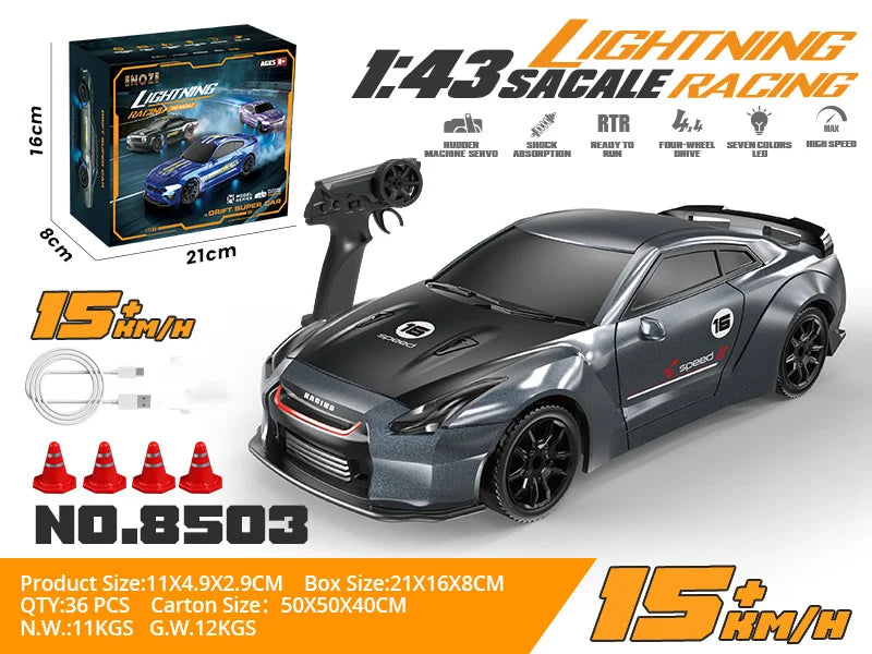 1/43 RC Cars LED Light 2.4G Radio Remote Control Sports Cars For Children Racing High Speed Drive Vehicle Drifts Boys Girls Toys