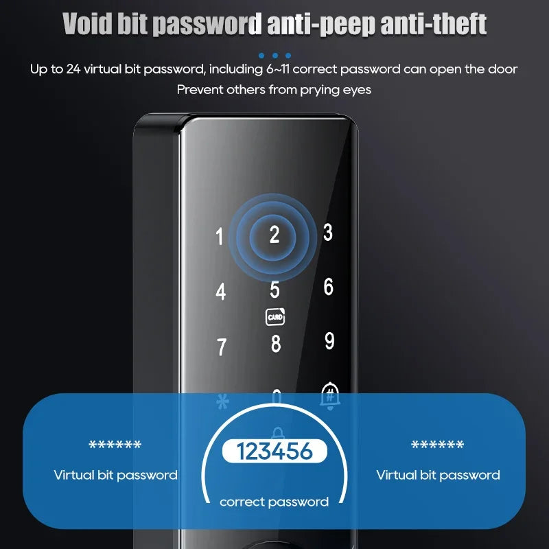 Smart Card Key Access and USB Emergency Charging Smartlock Smart Electronic Door Lock Fingerprint Biometrics Application Control