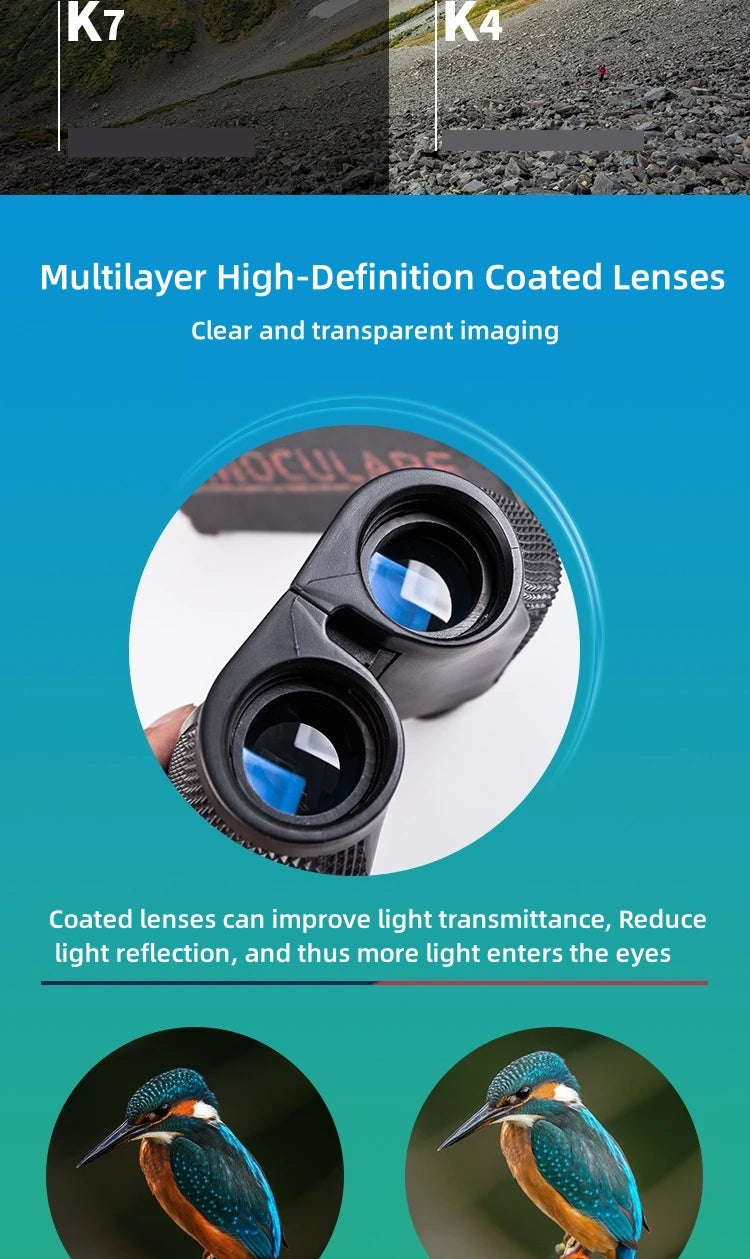 Binoculars 10X25 HD Mini Portable Telescope BAK4 FMC Coated Telescope Outdoor Bird Watching Hunting Travel Camping Ball Game