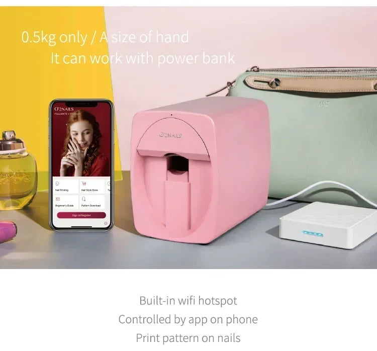 Smart Nail Printer Portable 3D Mobile Nail Painting Machine 2400 DPI Printing Resolution WiFi/DIY Support for Home Beauty Salon