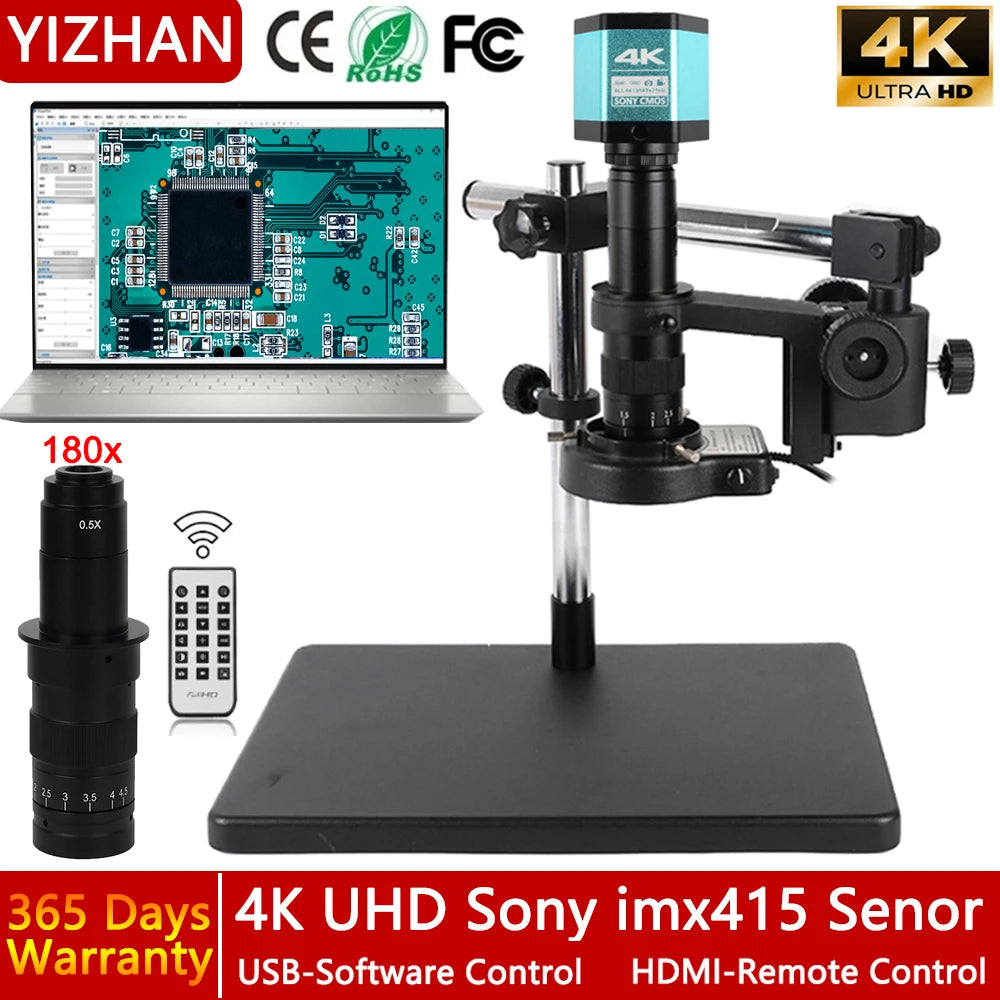 4K Microscope 48MP Digital Microscope For Electronics USB Industrial Cameras HDMI 1-180X Zoom C-Mount Lens Phone Pcb Soldering