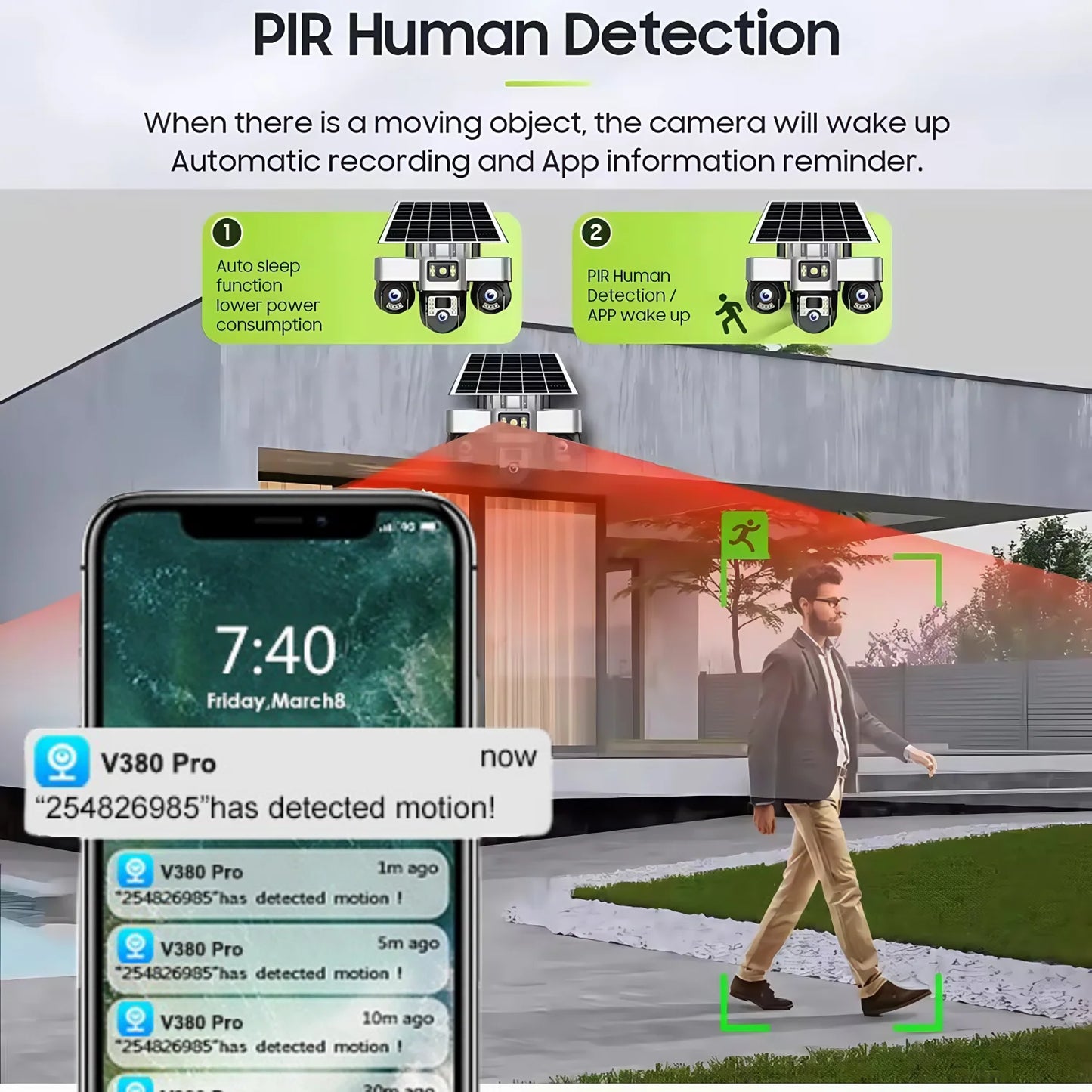 WIFI Security Solar Camera 15MP PIR Human Detection Outdoor Waterproof Monitor CCTV Night Vision 3 Motorized PTZ Lens IP Camera