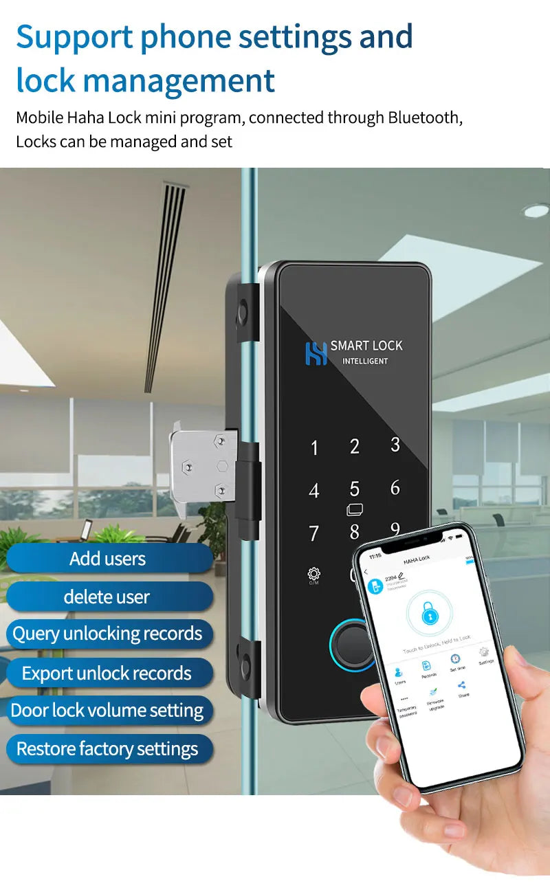 Smart Door Lock For Wooden Sliding Glass Door HAHALock App Biometric Fingerprint Lock Bluetooth IC Card Electronic Digital Lock
