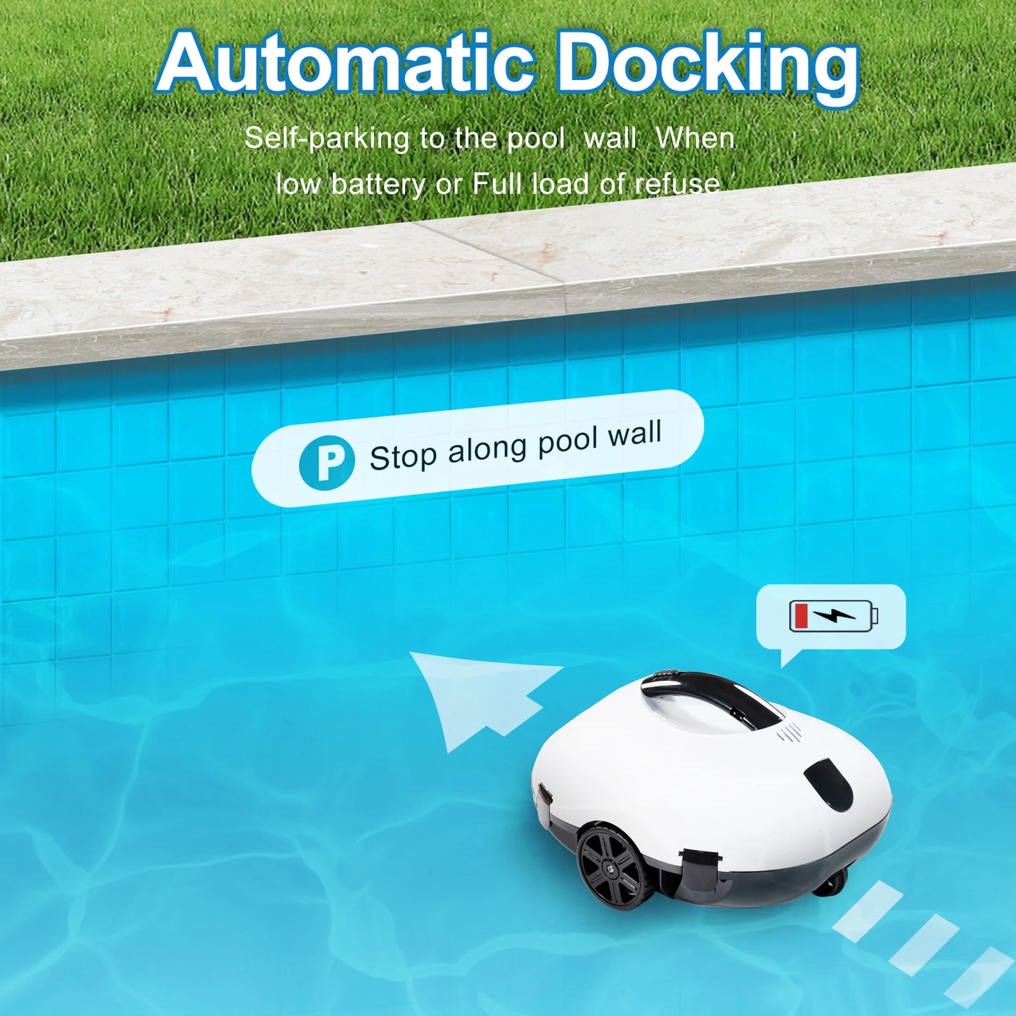 Full Automatic Robotic Pool Cleaner 80㎡ Working Area Self-Parking Pool Vacuum Cleaner Robot Portable Cordless Pool Cleaner