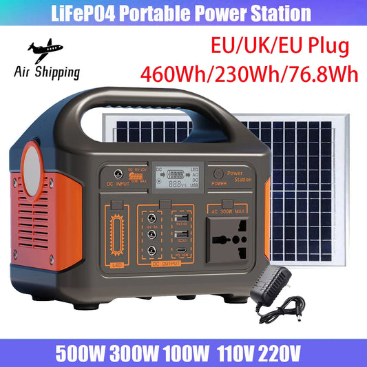 100W500W/300W 460Wh/230Wh/76Wh LiFePO4 Portable Power Station Mobile Power Supply Solar Generator Built-in BMS 220V for Camping