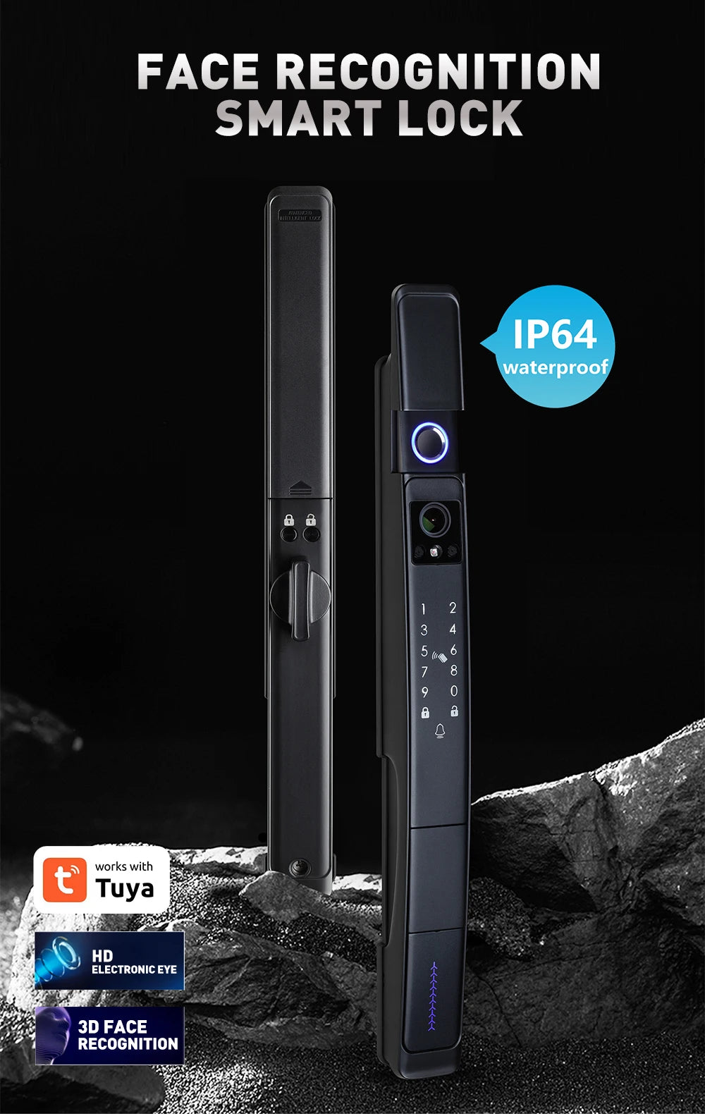 Smart Slim All Automatic Waterproof  3D Face Recognition Video Intercom Aluminum Door Lock