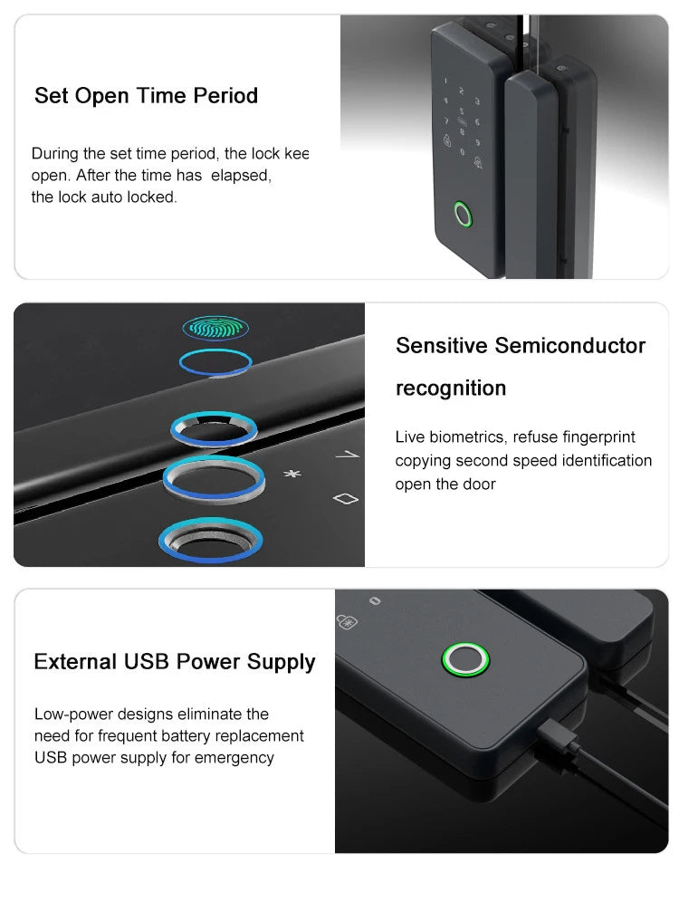 TYSH Fingerprint Smart Door Lock Digital Electronic Lock Glass Door Lock Front Door Wifi Smart Lock Door Tuya Smart Home