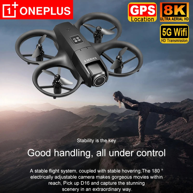 OnePlus D16 Drone 8K Aerial HD Profesional Dual-camera Helicopter Optical Flow GPS Positioning Avoidance Brushless Motor Drone