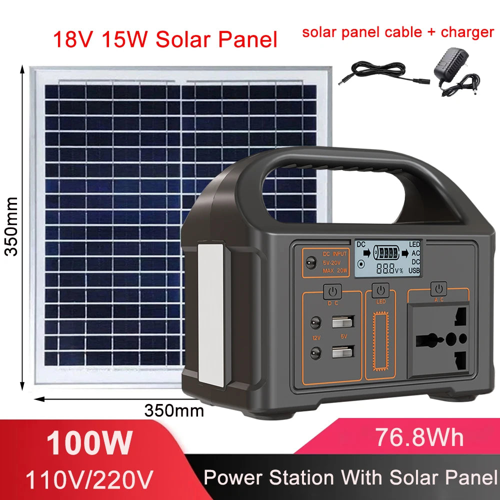 100W500W/300W 460Wh/230Wh/76Wh LiFePO4 Portable Power Station Mobile Power Supply Solar Generator Built-in BMS 220V for Camping
